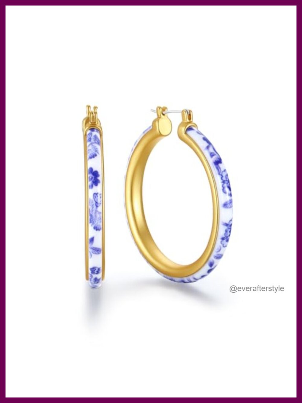 Porcelain Hoop Earrings Hand-Painted 18K Gold Plated Statement